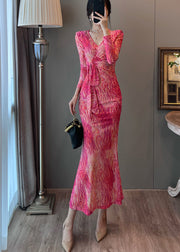 Silm Fit Rose Print Tulle Vacation Dresses Summer