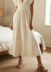 Silm Fit White Patchwork Lace Pleated Dress Summer