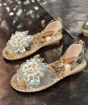 Silver Faux Leather Hiking Sandals Stylish Splicing Nail Bead Zircon