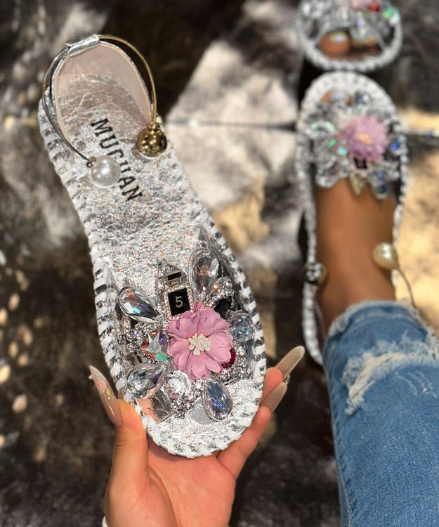 Silver Floral Zircon Splicing Fashion Best Sandals For Walking