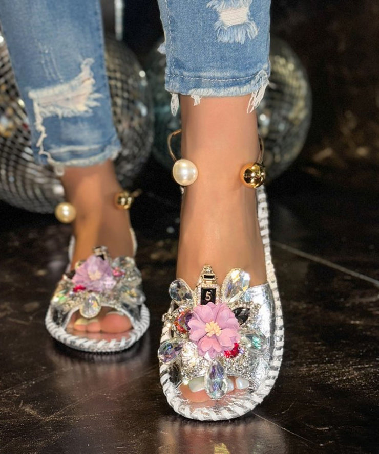 Silver Floral Zircon Splicing Fashion Best Sandals For Walking