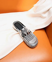 Silver Hollow Out Faux Leather Splicing Slide Sandals