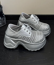 Silver Lace Up Splicing Fashion Platform Hollow Out Sandals