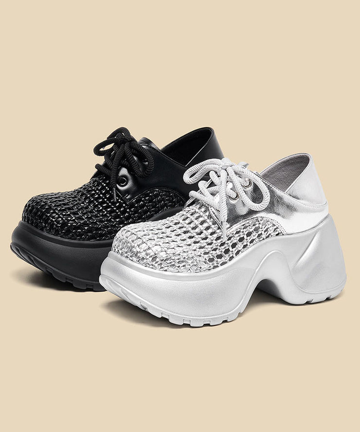 Silver Lace Up Splicing Fashion Platform Hollow Out Sandals
