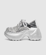 Silver Lace Up Splicing Fashion Platform Hollow Out Sandals