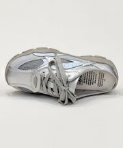 Silver Platform Faux Leather Chic Splicing Slide Sandals Lace Up