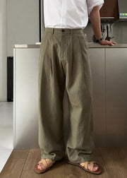 Simple Army Green Solid High Waist Linen Men Pants Summer