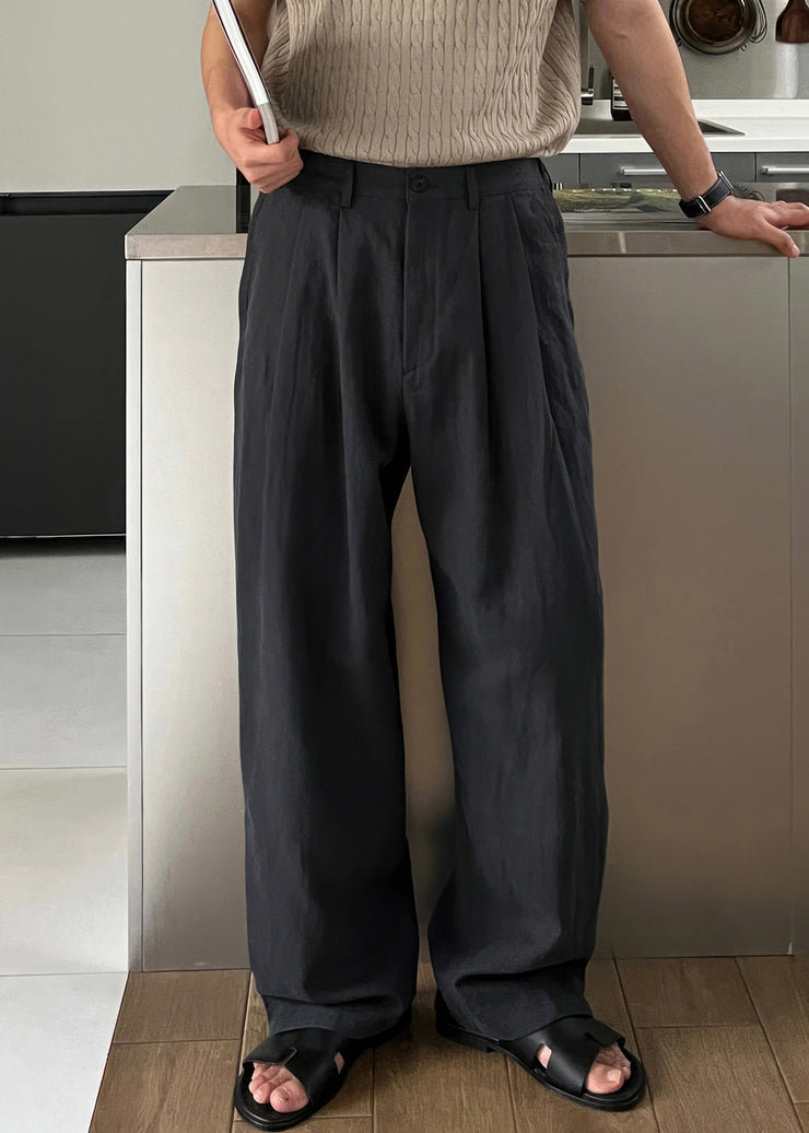 Simple Army Green Solid High Waist Linen Men Pants Summer
