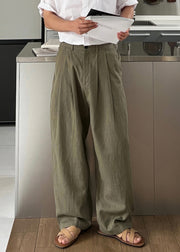 Simple Army Green Solid High Waist Linen Men Pants Summer