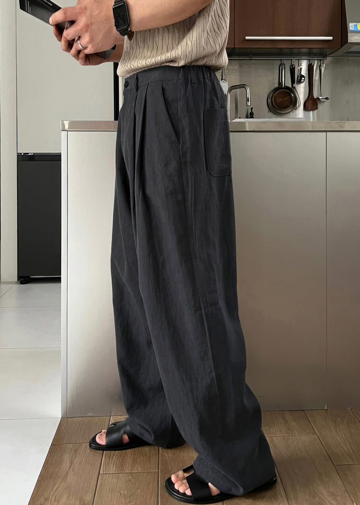 Simple Army Green Solid High Waist Linen Men Pants Summer