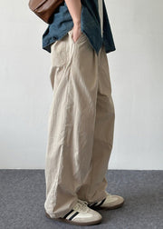 Simple Beige Button Pockets Solid Cotton Men Pants Summer