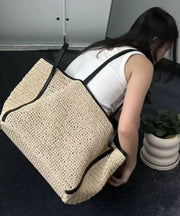 Simple Beige Large Capacity Straw Woven Shoulder Bags