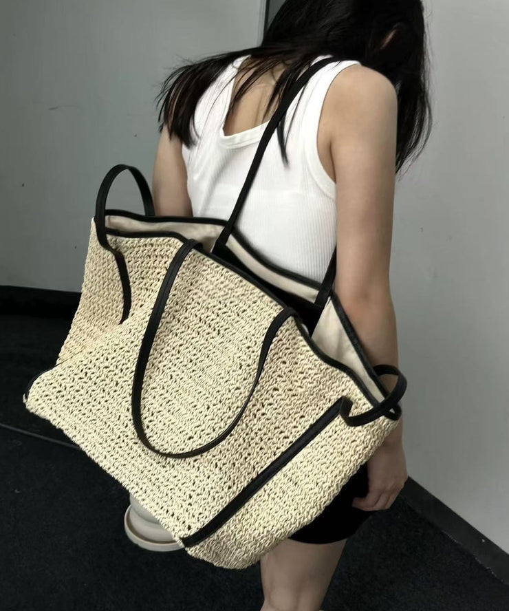 Simple Beige Large Capacity Straw Woven Shoulder Bags