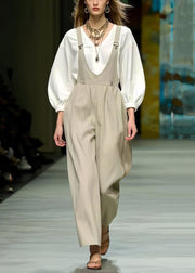 Simple Beige Oversized Cotton Jumpsuit Spring