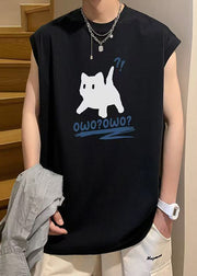 Simple Black Cats Letter Cotton Mens Tanks Sleeveless