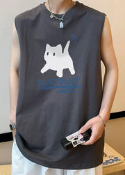 Simple Black Cats Letter Cotton Mens Tanks Sleeveless
