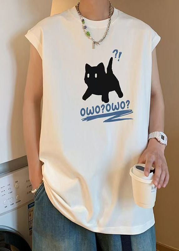 Simple Black Cats Letter Cotton Mens Tanks Sleeveless