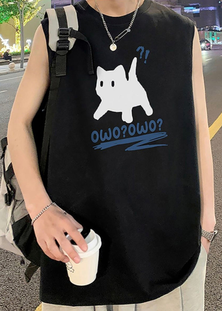 Simple Black Cats Letter Cotton Mens Tanks Sleeveless