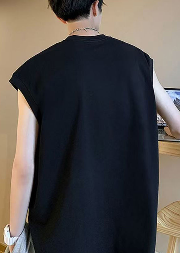 Simple Black Cats Letter Cotton Mens Tanks Sleeveless