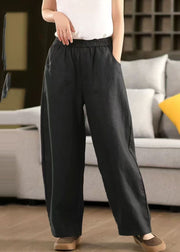 Simple Black Elastic Waist Oversized Linen Pants Trousers Summer