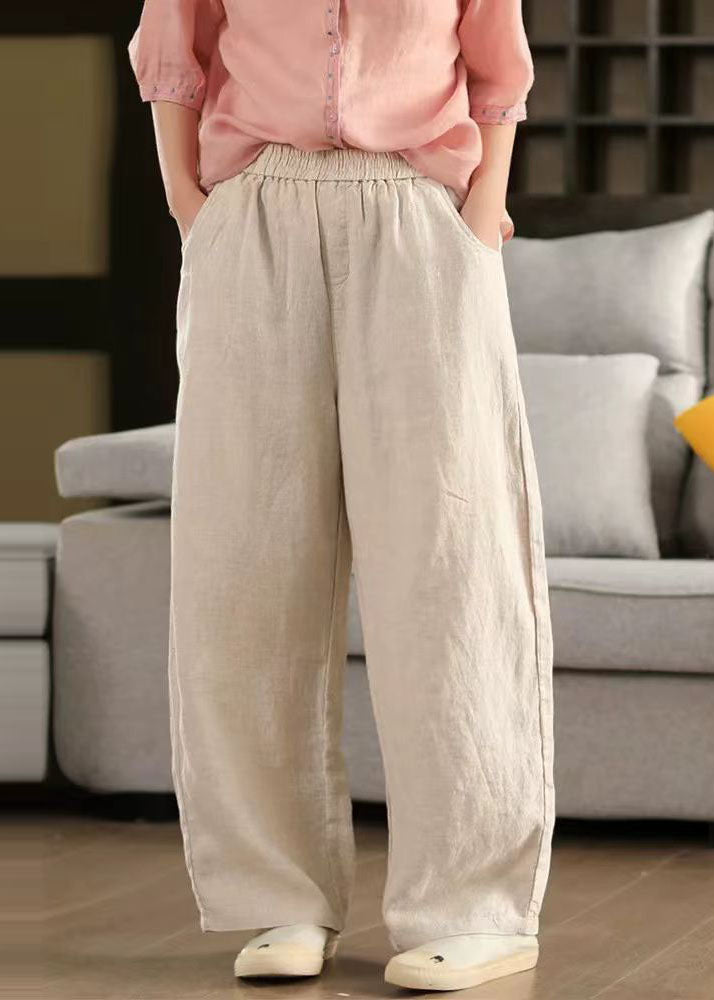 Simple Black Elastic Waist Oversized Linen Pants Trousers Summer