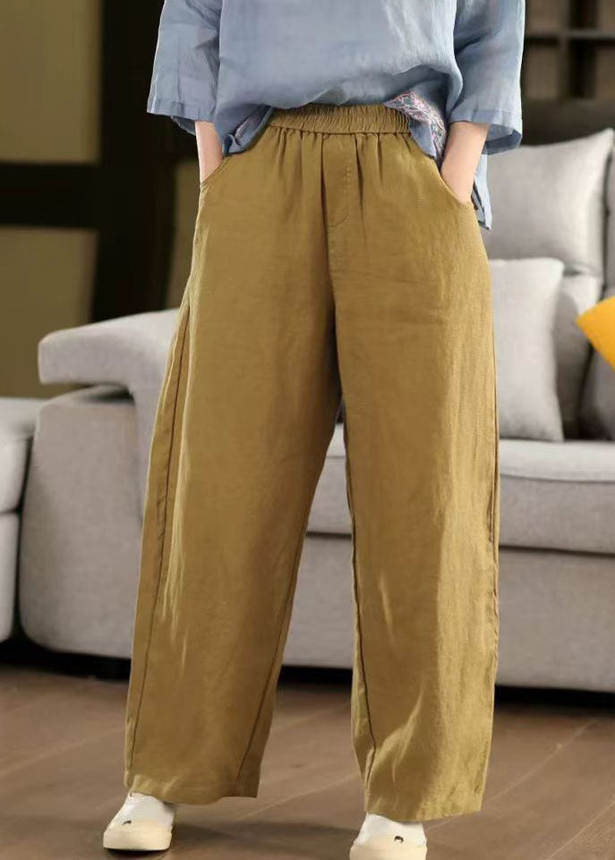 Simple Black Elastic Waist Oversized Linen Pants Trousers Summer