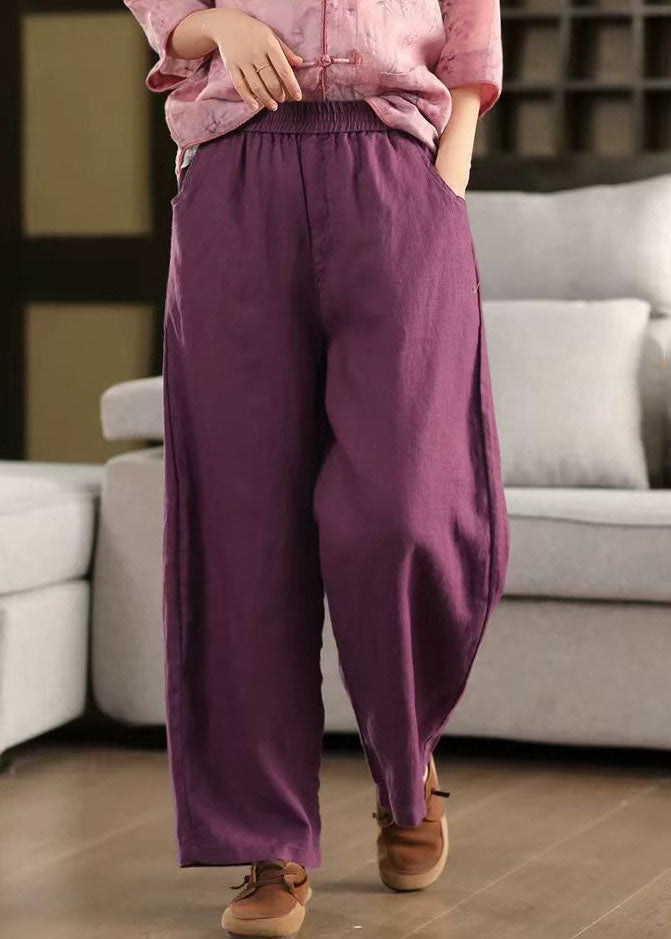Simple Black Elastic Waist Oversized Linen Pants Trousers Summer