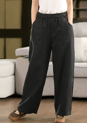 Simple Black Elastic Waist Oversized Linen Pants Trousers Summer