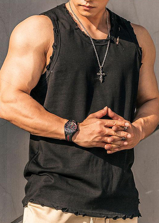 Simple Black Hole Solid Oversized Cotton Men Tank Summer
