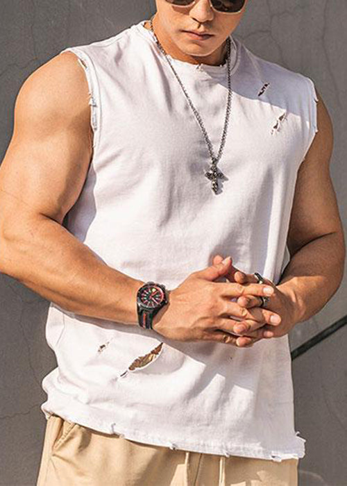 Simple Black Hole Solid Oversized Cotton Men Tank Summer