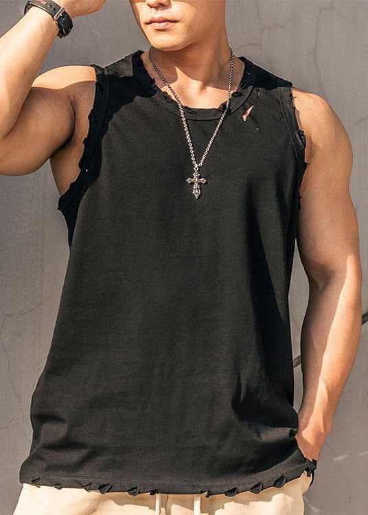 Simple Black Hole Solid Oversized Cotton Men Tank Summer