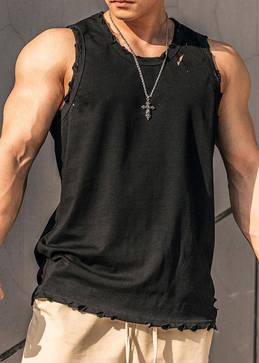 Simple Black Hole Solid Oversized Cotton Men Tank Summer