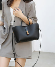 Simple Black Large Capacity Faux Leather Tote Handbag