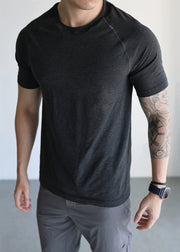 Simple Black O Neck Mesh Cotton T Shirts Mens Moisture Wicking Summer