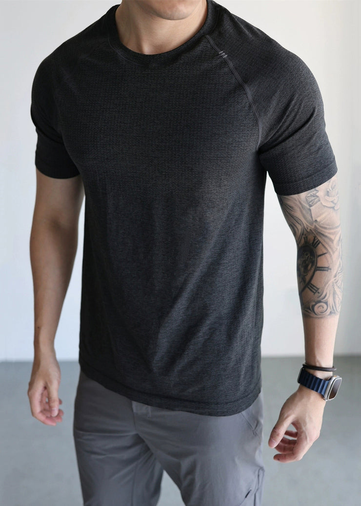 Simple Black O Neck Mesh Cotton T Shirts Mens Moisture Wicking Summer