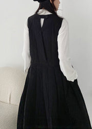 Simple Black O-Neck Pockets Solid Cotton Filled Tank Dress Sleeveless