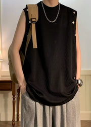 Simple Black O Neck Solid Cotton Men T Shirts Sleeveless
