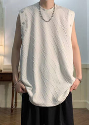 Simple Black O Neck Solid Cotton Men T Shirts Sleeveless