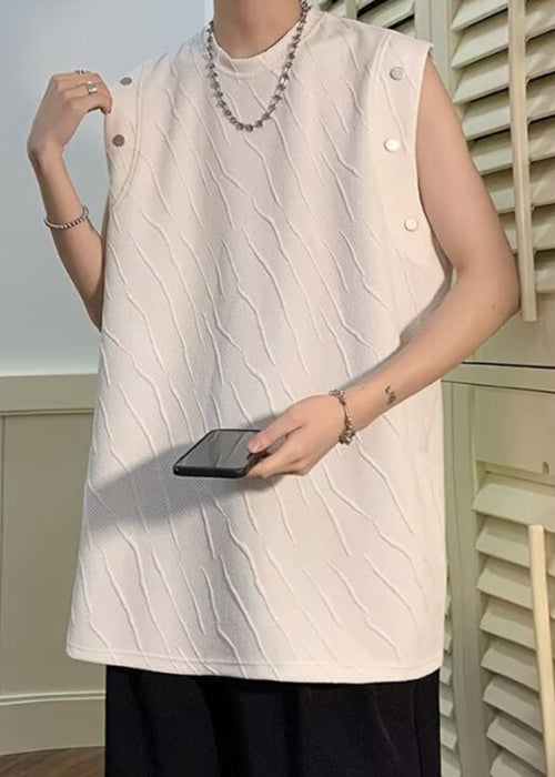 Simple Black O Neck Solid Cotton Men T Shirts Sleeveless