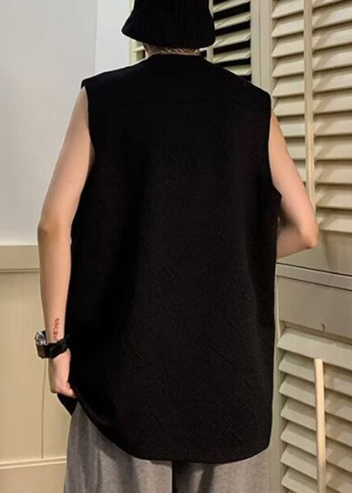 Simple Black O Neck Solid Cotton Men T Shirts Sleeveless