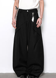 Simple Black Pockets High Waist Cotton Mens Pants Summer