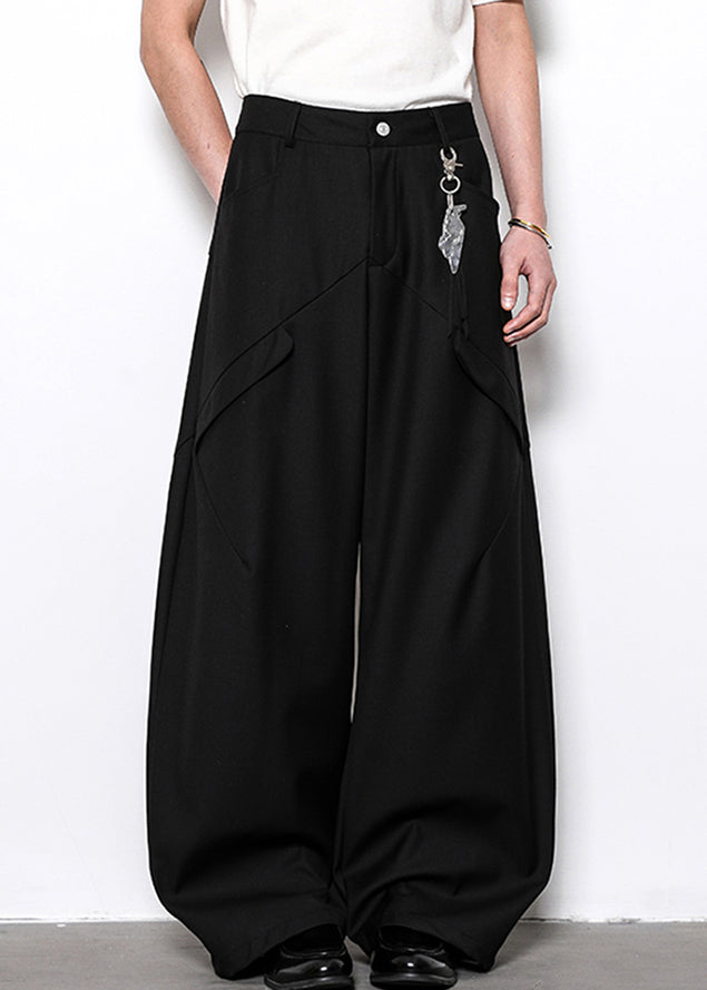 Simple Black Pockets High Waist Cotton Mens Pants Summer