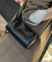 Simple Black Solid Durable Faux Leather Round Bag