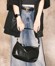 Simple Black Solid Durable Leather Cross-body Handbag