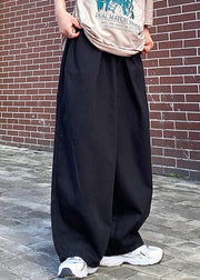 Simple Black Solid Elastic Waist Cotton Men Pants Summer