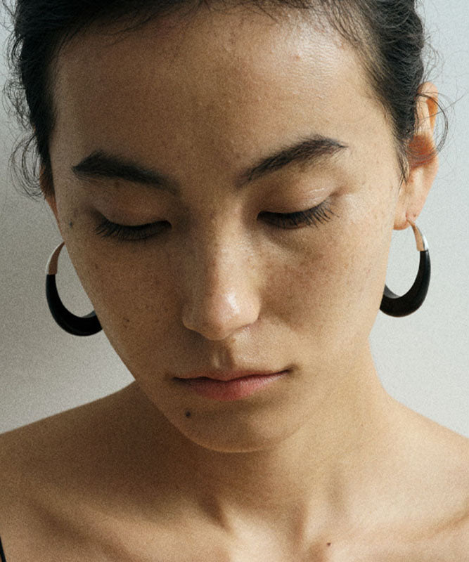 Simple Black Sterling Silver Sandalwood Hoop Earrings