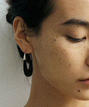 Simple Black Sterling Silver Sandalwood Hoop Earrings