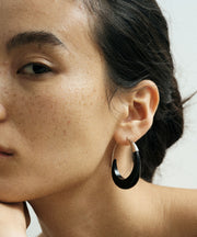 Simple Black Sterling Silver Sandalwood Hoop Earrings