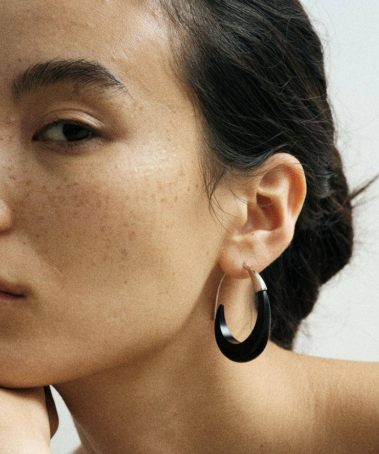 Simple Black Sterling Silver Sandalwood Hoop Earrings