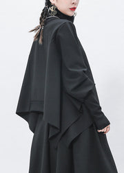 Simple Black Turtleneck Patchwork Top Batwing Sleeve